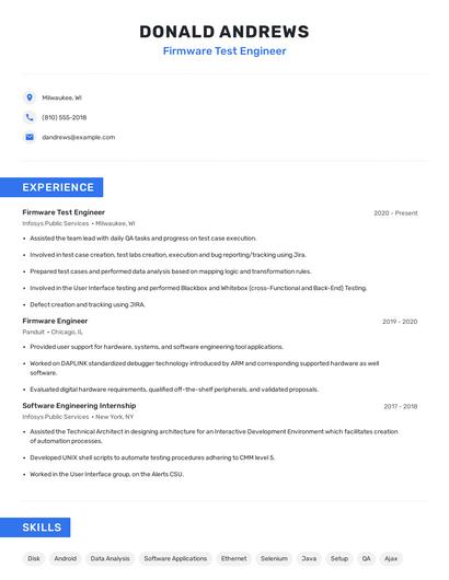 Firmware Test Engineer Resume