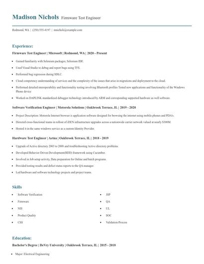 Firmware Test Engineer Resume