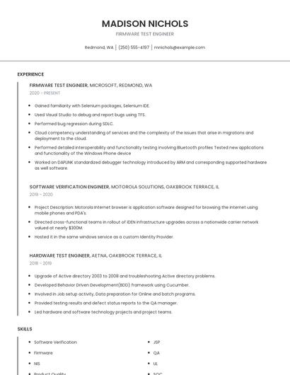 Firmware Test Engineer Resume