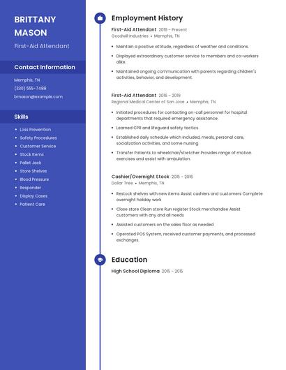 First-Aid Attendant Resume