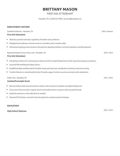 First-Aid Attendant Resume