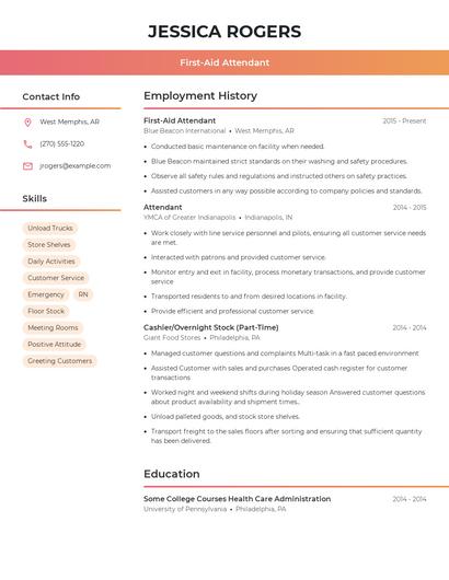 First-Aid Attendant Resume