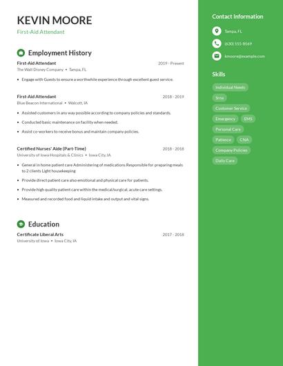 First-Aid Attendant Resume