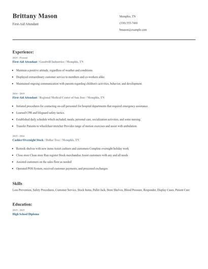 First-Aid Attendant Resume