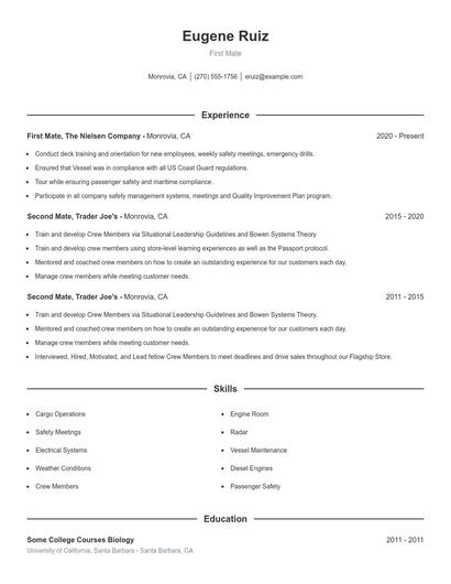 First Mate Resume