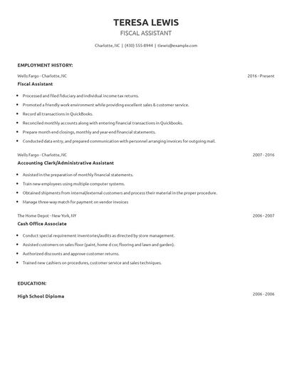 Fiscal Assistant Resume