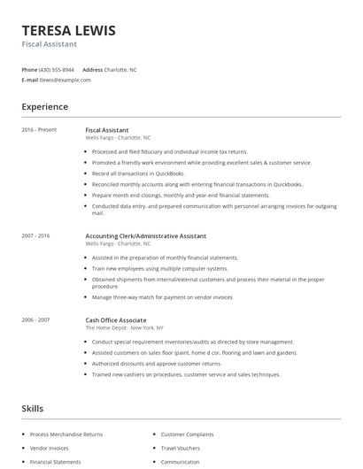 Fiscal Assistant Resume