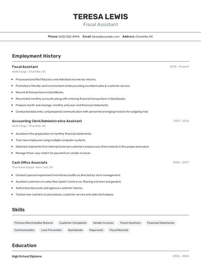 Fiscal Assistant Resume