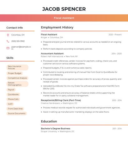 Fiscal Assistant Resume