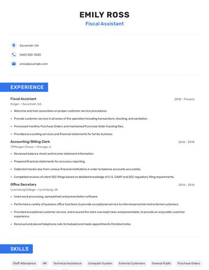 Fiscal Assistant Resume
