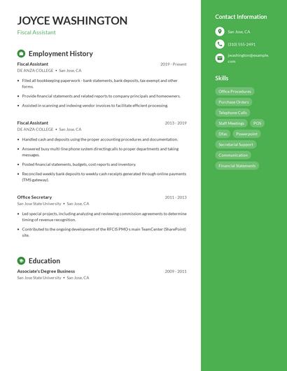 Fiscal Assistant Resume