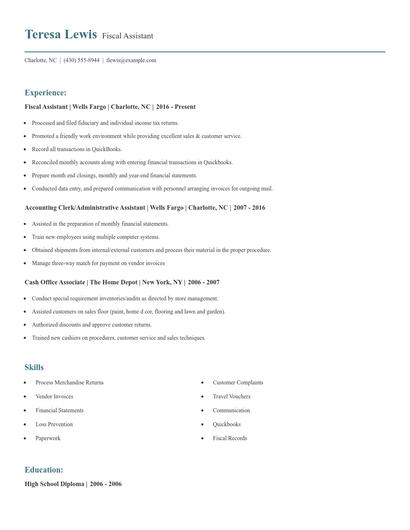 Fiscal Assistant Resume