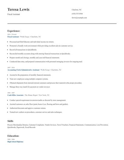 Fiscal Assistant Resume