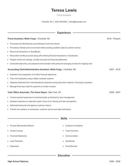Fiscal Assistant Resume