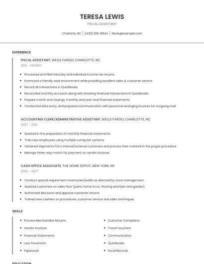 Fiscal Assistant Resume