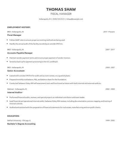 Fiscal Manager Resume
