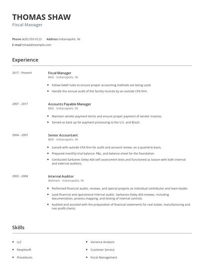 Fiscal Manager Resume