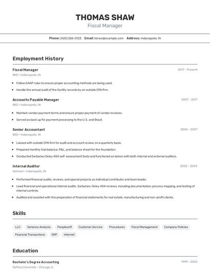 Fiscal Manager Resume