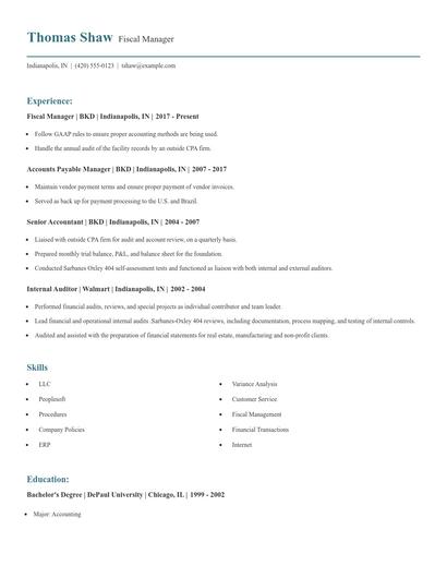 Fiscal Manager Resume