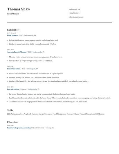 Fiscal Manager Resume
