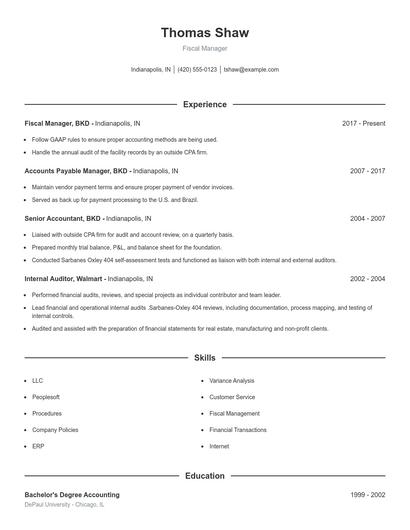 Fiscal Manager Resume