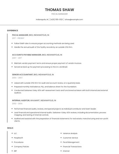 Fiscal Manager Resume