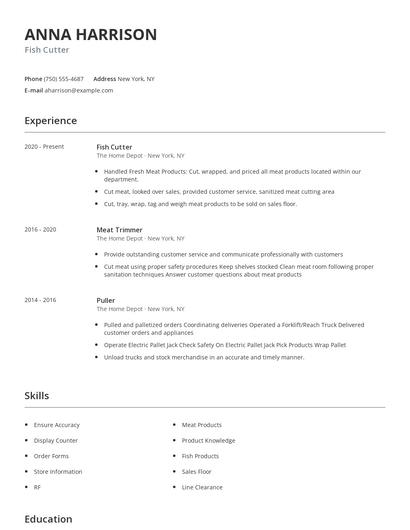 Fish Cutter Resume