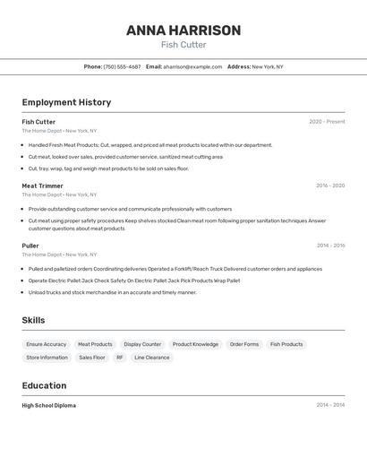 Fish Cutter Resume
