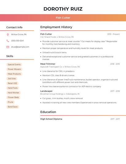 Fish Cutter Resume