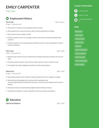 Fish Cutter Resume