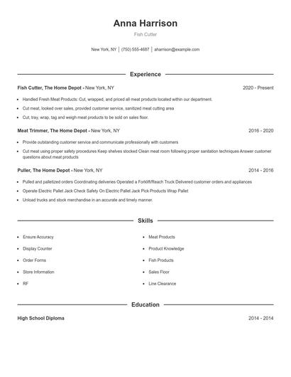 Fish Cutter Resume
