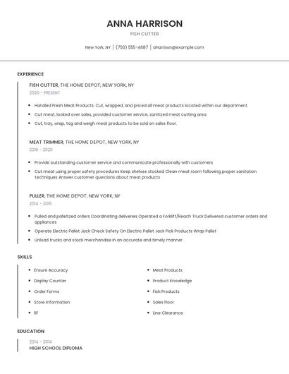 Fish Cutter Resume