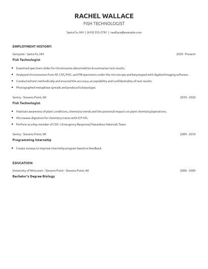 Fish Technologist Resume