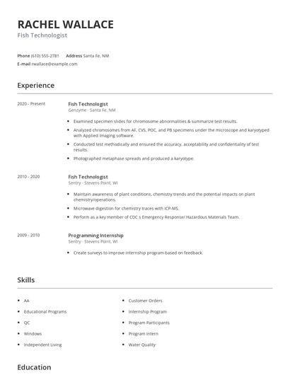 Fish Technologist Resume