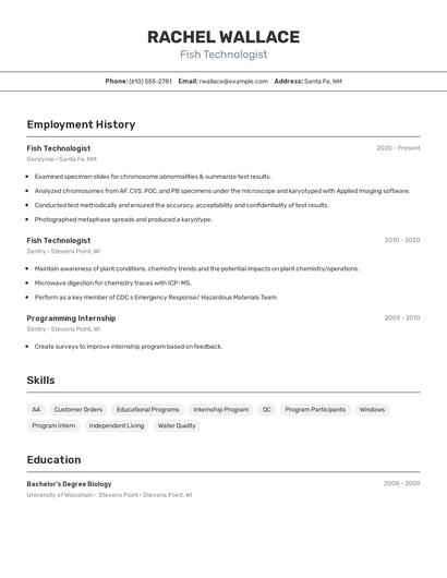Fish Technologist Resume