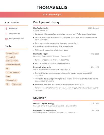 Fish Technologist Resume