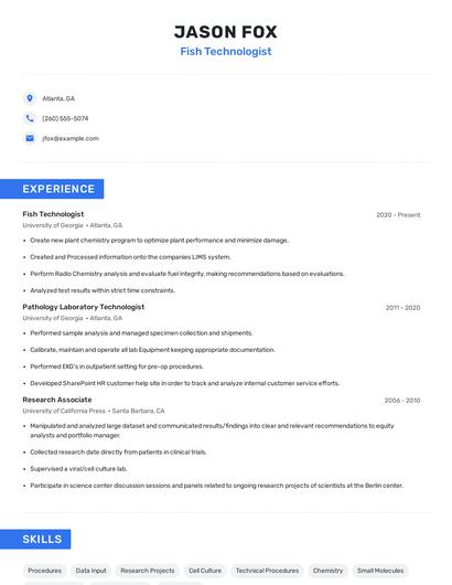 Fish Technologist Resume