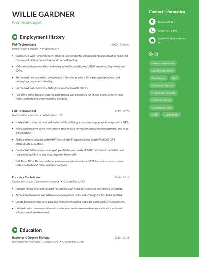 Fish Technologist Resume