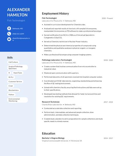 Fish Technologist Resume