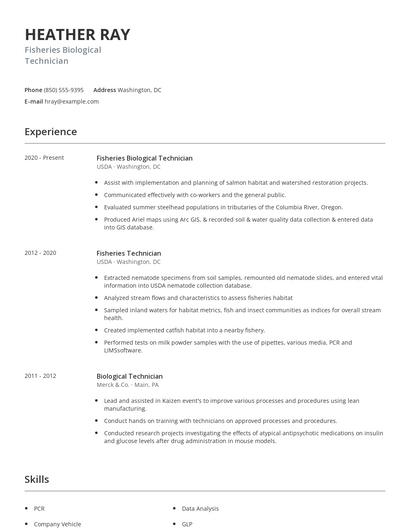 Fisheries Biological Technician Resume