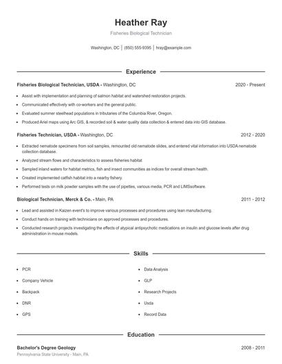 Fisheries Biological Technician Resume