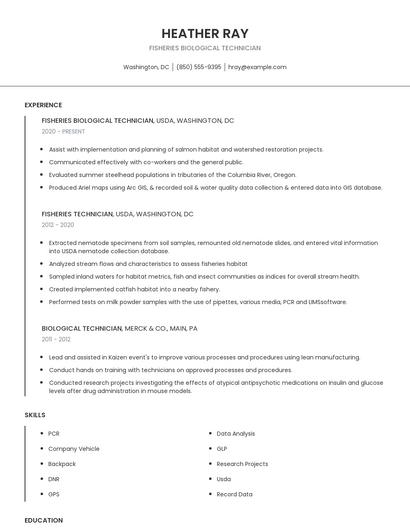Fisheries Biological Technician Resume