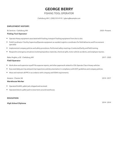 Fishing Tool Operator Resume