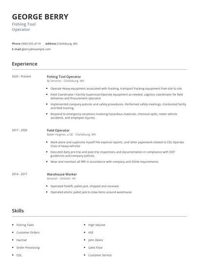 Fishing Tool Operator Resume