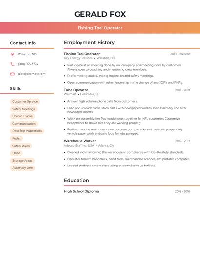 Fishing Tool Operator Resume