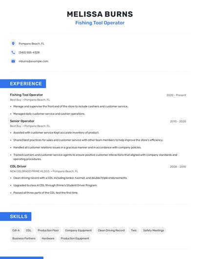 Fishing Tool Operator Resume