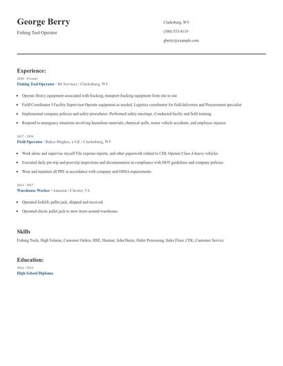 Fishing Tool Operator Resume