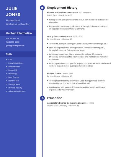 Fitness And Wellness Instructor Resume