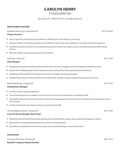 Fitness Director Resume