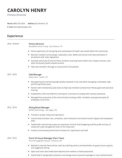 Fitness Director Resume